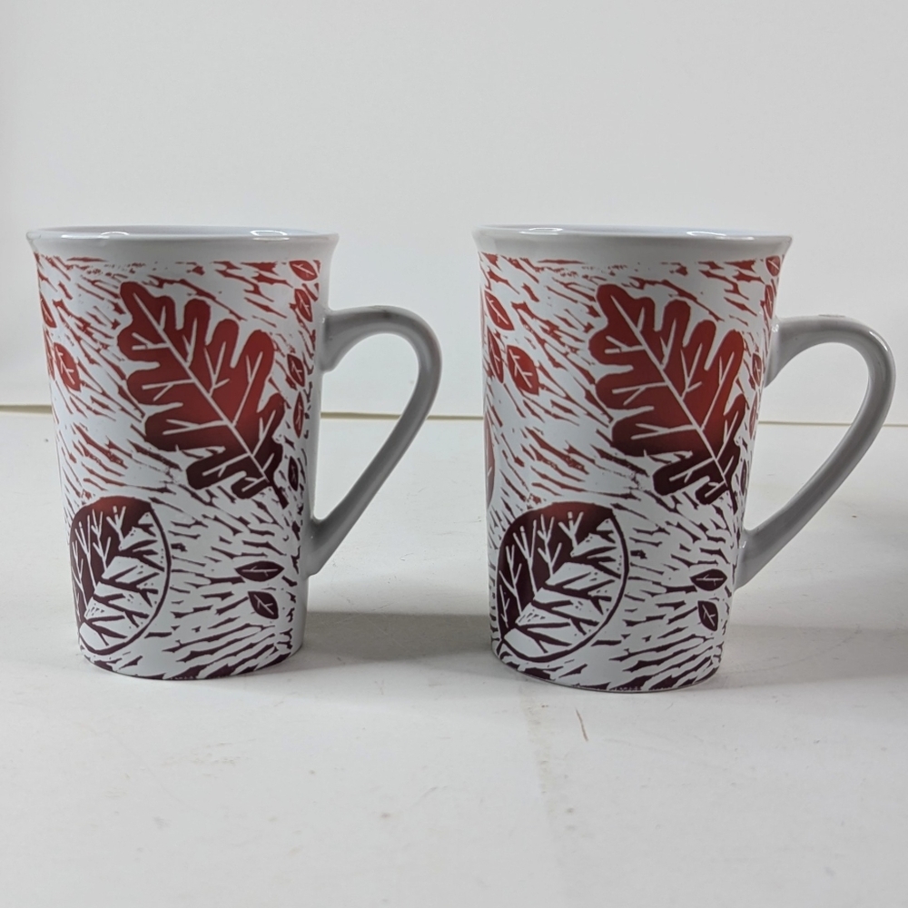Starbucks Coffee Mug Autumn Fall Leaf Leaves 11oz Cup Red Brown Orange Woodcut